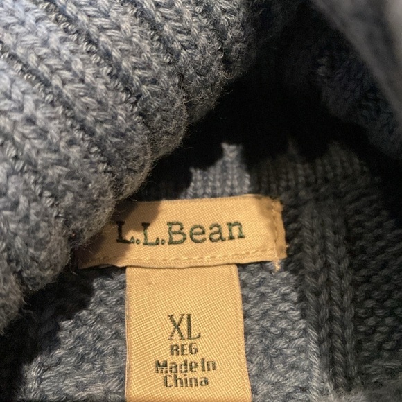 LL Bean Double L Cable Knit Sweater Turtleneck Fisherman Mid Blue XL - Picture 6 of 7